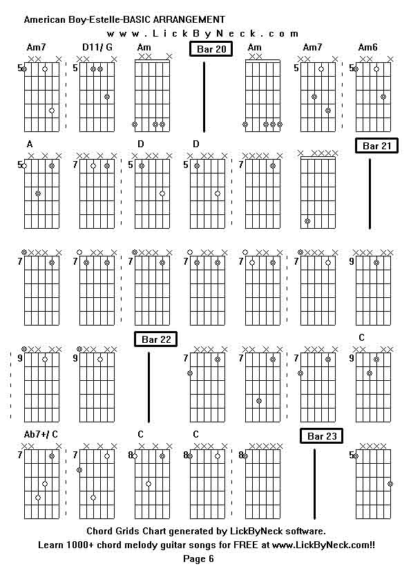 Chord Grids Chart of chord melody fingerstyle guitar song-American Boy-Estelle-BASIC ARRANGEMENT,generated by LickByNeck software.